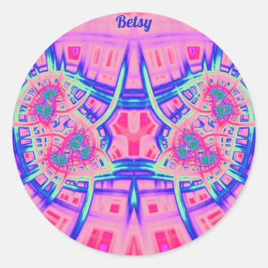 BETSY ~ Pink Blue en Green BRIGHT FUN! ~ Ronde Sticker (Voorkant)