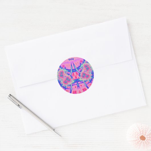 BETSY ~ Pink Blue en Green BRIGHT FUN! ~ Ronde Sticker (Envelop)