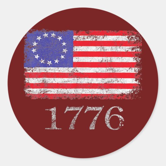 Betsy Ross 4 juli Amerikaanse vlag 1776 Retro Ronde Sticker (Voorkant)