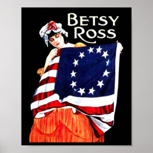 Betsy Ross Amerikaanse Vlag 1776 Kunst 4 juli Cade Poster