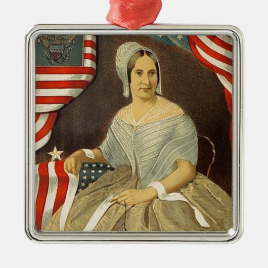 Betsy Ross First American Flag  Portret US Metalen Ornament (Voorkant)