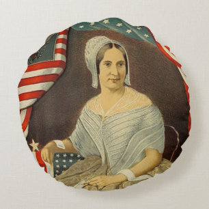 Betsy Ross First American Flag  Portret US Rond Kussen