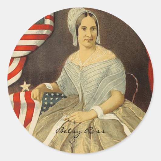 Betsy Ross First American Flag  Portret US Ronde Sticker (Voorkant)