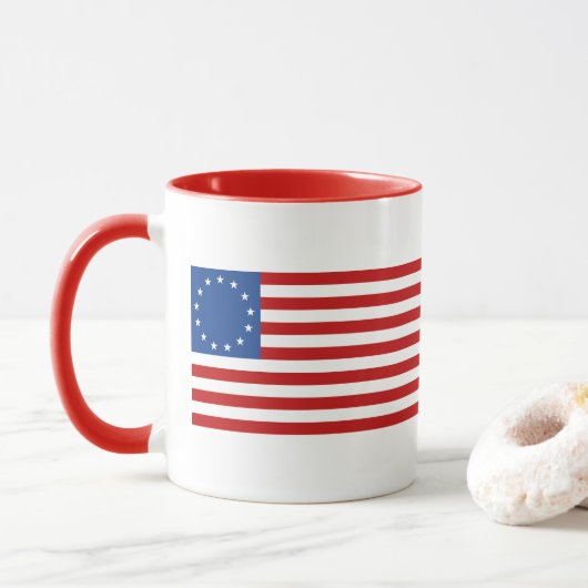 Betsy Ross koloniale historische Amerikaanse vlag Mok (Met donut)