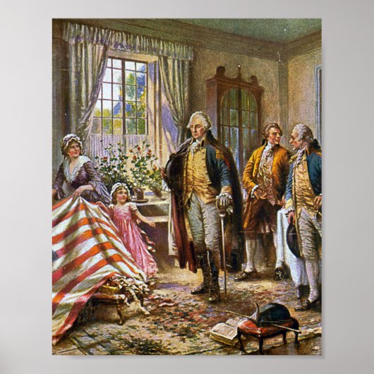 Betsy Ross Shows George Washington American Flag Poster (Voorkant)