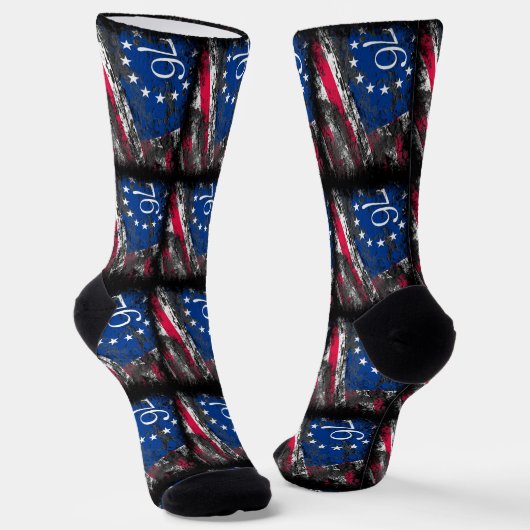 Betsy Ross Vlag 1776 Patriottische 4e juli Sokken (Gebogen)