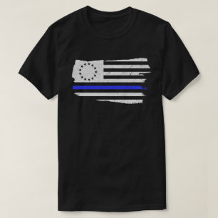 Betsy Ross-vlag Dunne blauwe lijn Politieondersteu T-shirt