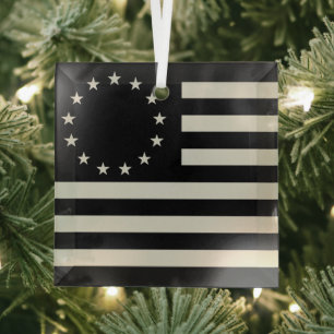 Betsy Ross Vlag Zwart: Amerikaanse sterren cirkel Glas Ornament