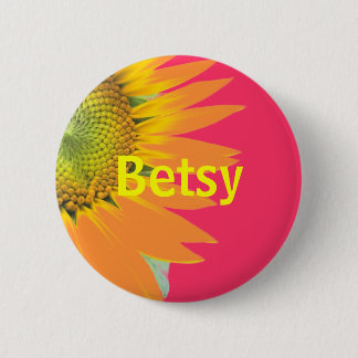 Betsy Zonnebloem Roze en Gele Helder Naambadge Ronde Button 5,7 Cm