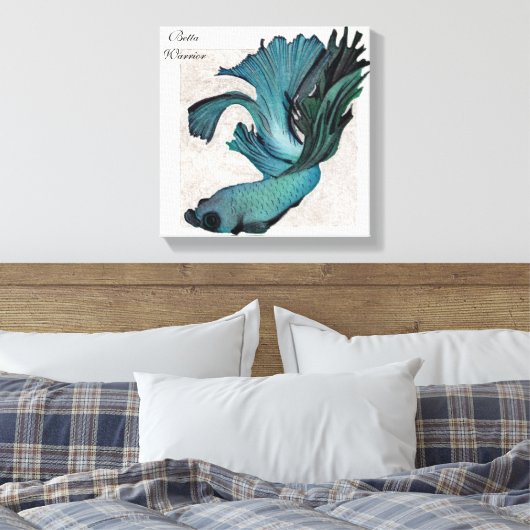 Betta Fighting Fish in Blauwgroen Green Blue Canva Canvas Afdruk (Insitu (Slaapkamer))