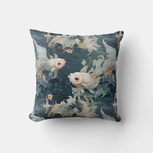 Betta Fish Blauw Wit Kussen (Voorkant)