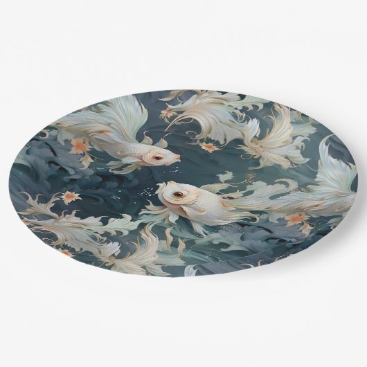 Betta Fish Blauw Wit Papieren Bordje (Gekanteld)