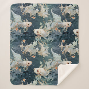 Betta Fish Blauw Wit Sherpa Deken