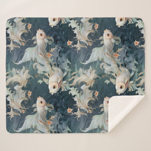 Betta Fish Blauw Wit Sherpa Deken (Voorkant (horizontaal))