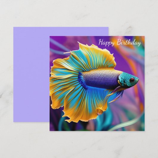 Betta Fish, blauwe paarse gouddag (Voorkant / Achterkant)