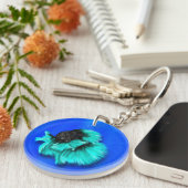 Betta Fish Duo, zwart & blauwgroen, wit en roze Sleutelhanger (Voorkant Rechts)