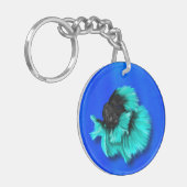 Betta Fish Duo, zwart & blauwgroen, wit en roze Sleutelhanger (Voorkant Links)