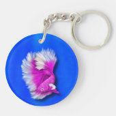 Betta Fish Duo, zwart & blauwgroen, wit en roze Sleutelhanger (Achterkant)