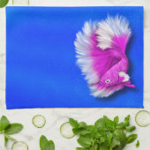Betta Fish Duo, zwart & blauwgroen, wit en roze Theedoek (Gevouwen)