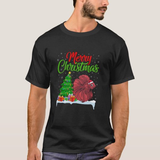 Betta Fish Kerstboom Lights Funny Xmas Betta T-shirt (Voorkant)
