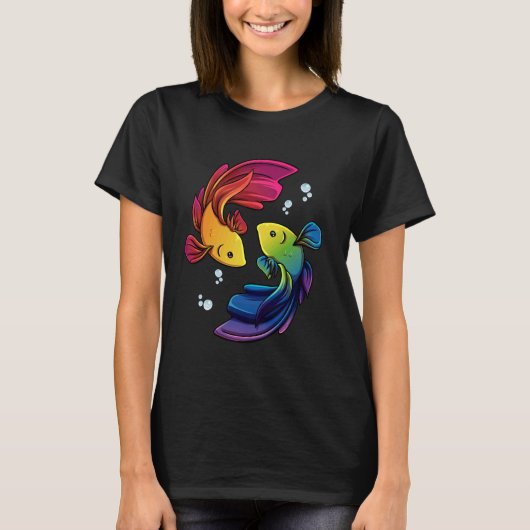 Betta Fish Shirt Rainbow Betta Siamese Vechten Fi (Voorkant)
