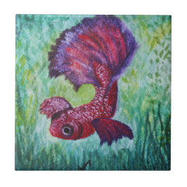 Betta fish watercolor contemporany art tegeltje