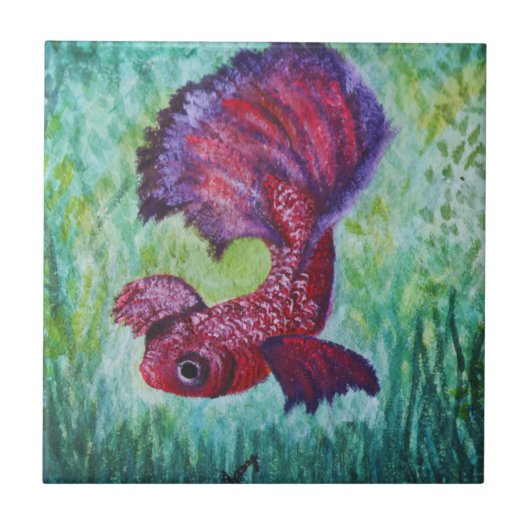 Betta fish watercolor contemporany art tegeltje (Voorkant)