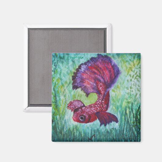 Betta fish-waterverf magneet (Voorkant / Achterkant)
