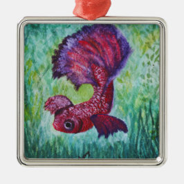 Betta fish-waterverf metalen ornament