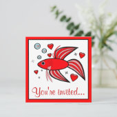 Betta Fish with Hearts Valentijns Party Kaart (Staand voorkant)