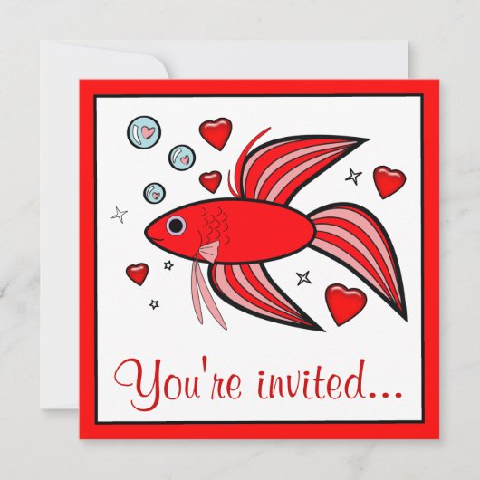 Betta Fish with Hearts Valentijns Party Kaart (Voorkant)