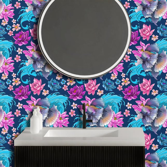 Betta Siamese kempvis Lotusgolven Blauw Behang (Creator heeft geüpload)