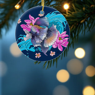 Betta Siamese kempvis Lotusgolven Blauw Keramisch Ornament