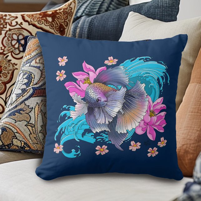 Betta Siamese kempvis Lotusgolven Blauw Kussen (Creator heeft geüpload)