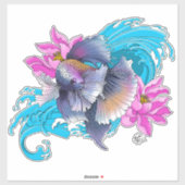 Betta Siamese kempvis Lotusgolven Blauw Sticker (Vel)