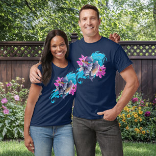 Betta Siamese kempvis Lotusgolven Blauw T-shirt