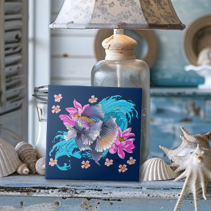 Betta Siamese Krijgsvis Lotusgolven Blauw Tegeltje