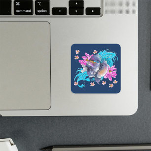 Betta Siamese Krijgsvis Lotusgolven Blauw Vierkante Sticker
