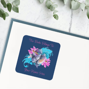 Betta Siamese Krijgsvis Lotusgolven Boekplaat Vierkante Sticker