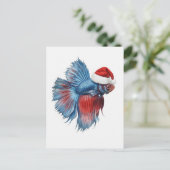 Betta Vis in Kerstmuts Waterverf Kerstmis Feestdagenkaart (Staand voorkant)
