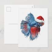 Betta Vis in Kerstmuts Waterverf Kerstmis Feestdagenkaart (Voorkant / Achterkant)