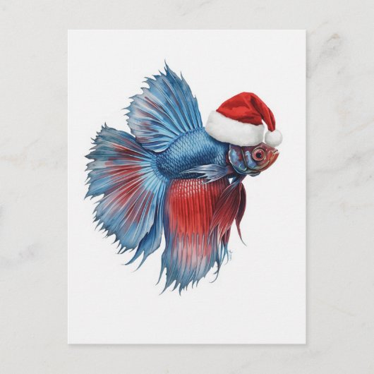 Betta Vis in Kerstmuts Waterverf Kerstmis Feestdagenkaart (Voorkant)