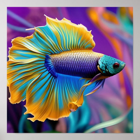 Betta Vissen, blauw goud paars Poster (Voorkant)