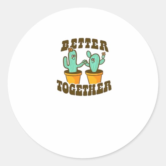 Better Together Cactuses Whimsical Style  Ronde Sticker (Voorkant)