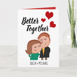 Better Together Cartoon Couple Hearts Kaart