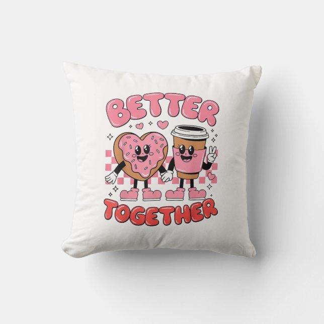 Better Together Coffee Donut Retro Groovy Stijl  Kussen (Voorkant)