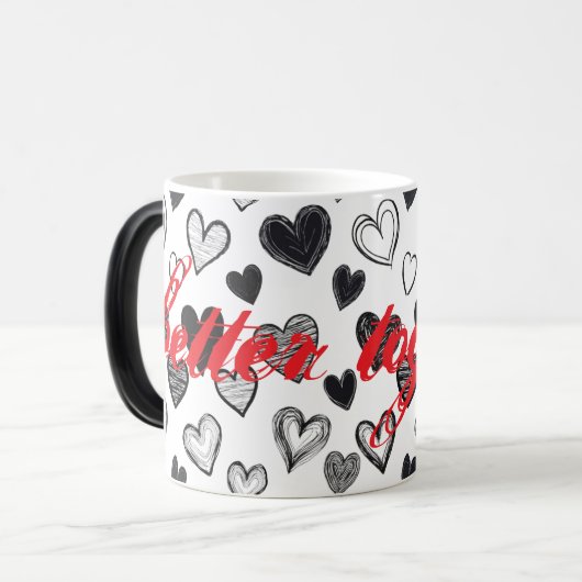 "Better Together" grillige Doodle Art Hand geteken Magische Mok (Voorkant links)