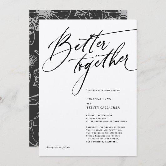 Better Together Modern Calligraphy zwart en wit Kaart (Voorkant / Achterkant)