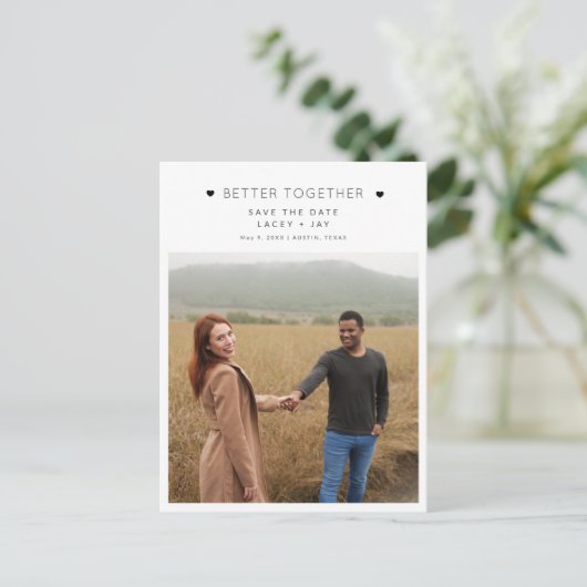 Better Together Photo Wedding Save the Date Aankondigingskaart (Staand voorkant)