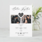 Better Together Quote Black Grey Heart 2 Photos Save The Date (Staand voorkant)